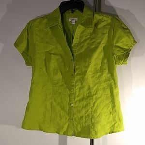Lime Green Cotton Blend Cropped Blouse Size L Cato